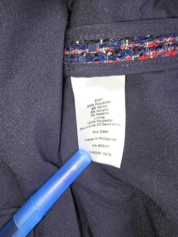 Vestido recto TALBOTS para mujer talla 16P tweed flecos rojo plata azul bolsillos -436 Foto 4 de 4