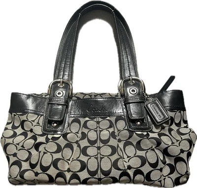 Coach F13742 Black Signature Soho Pleated Tote Purse Handbag for