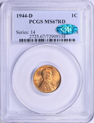 1944 D Lincoln Cent PCGS MS67 RED CAC