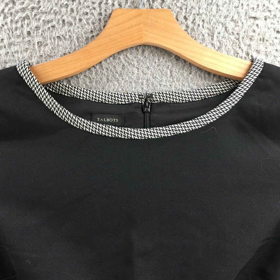 Vestido Vaina Talbots Mujer 14 Negro Gris Mezcla Lana Manga Corta Hasta la Rodilla Foto 4 de 4