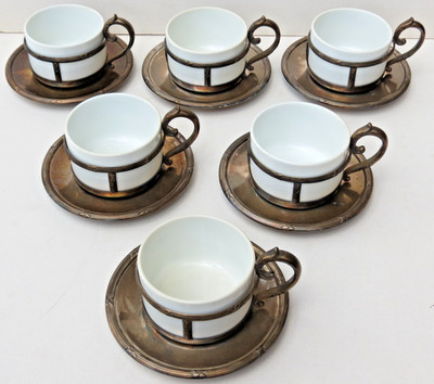 6x Tasse mit versilberter Tassenhalterung mit Untertasse von E. Hartmann München