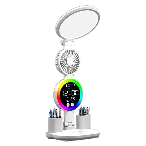 LED Clock Table Lamp USB Chargeable Dimmable Desk Lamp Plug-in LED Fan Light Fol - Picture 3 of 13