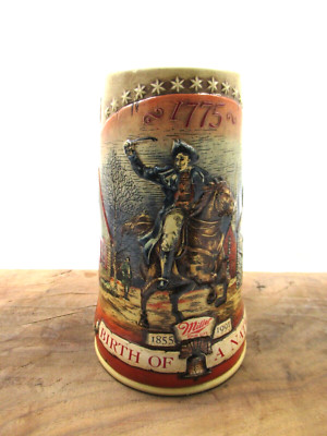 Miller High Life Beer Stein Mug Paul Revere Birth of a Nation 1776 NOS