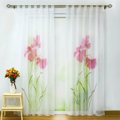 Gardinen mit Schlaufen Vorhang Dekoschals Ausbrenner Stores Transparent Voile - Bild 1 von 4
