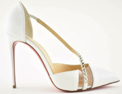 Christian Louboutin Spike Cross 100 White PVC Silver Criss Strap