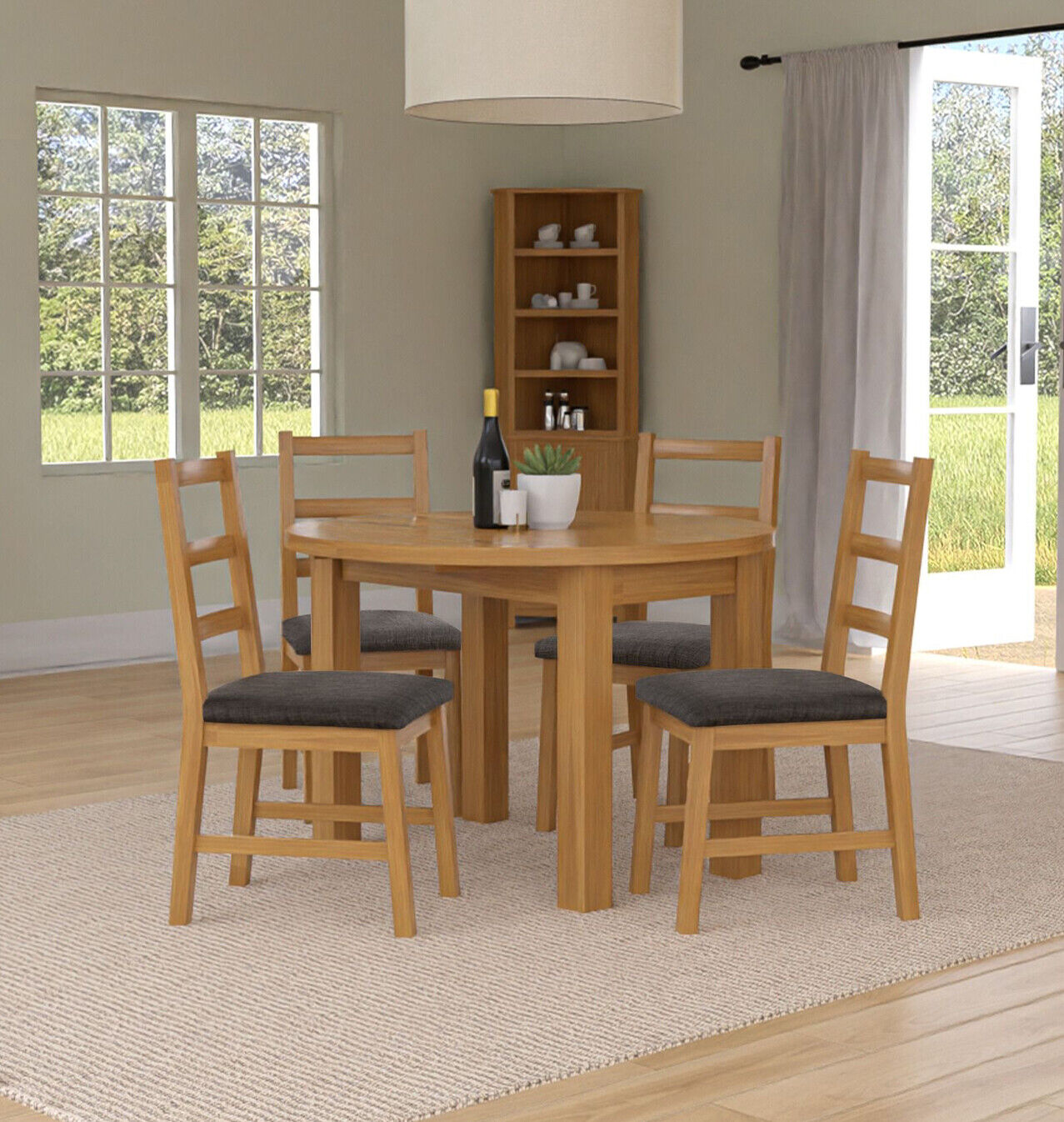 Windsor 3-pc. Drop-Leaf Dining Table& Chair Set 17 Dining Table Set, Drop Leaf Round Table and 4 Ladder Back Oak Chairs, Charcoal