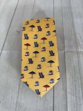 ALYNN Neckwear Men's Necktie Beach Chairs Umbrellas MADE IN USA 100% Silk Yellow