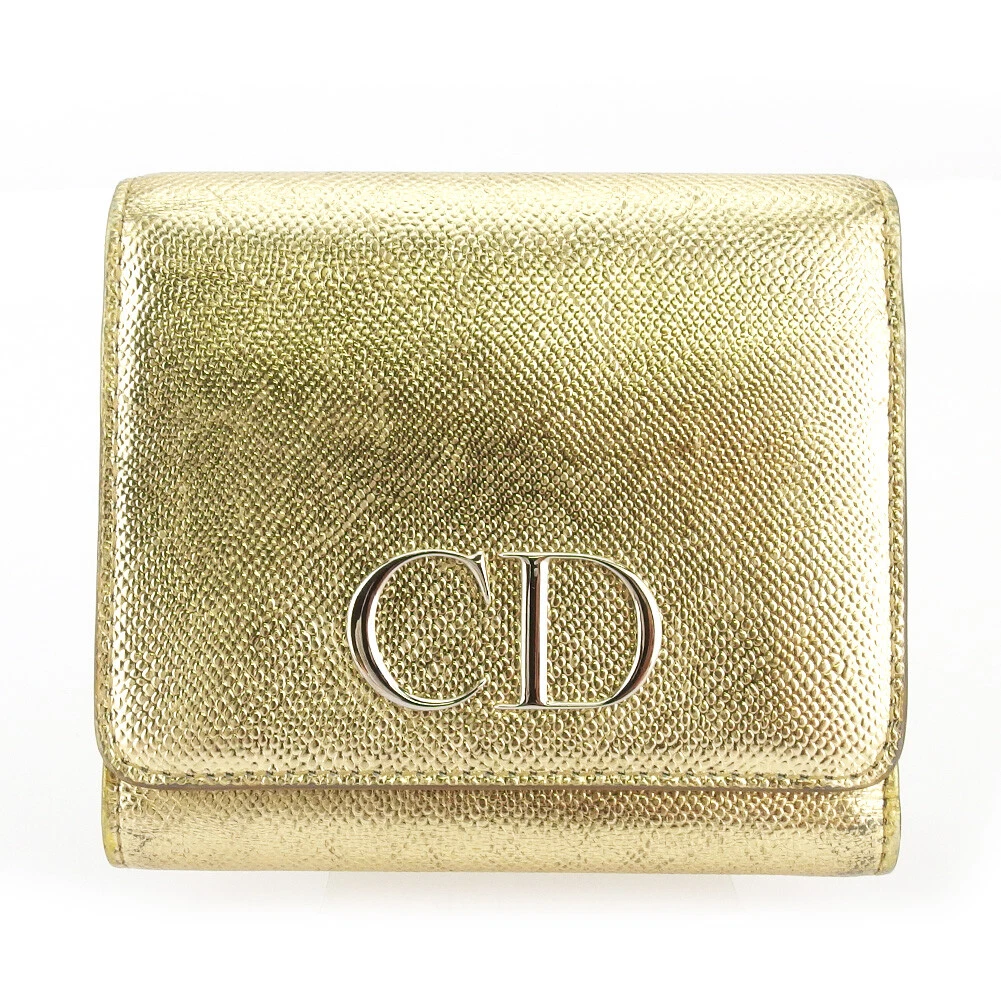 Portefeuille triple pliant logo Dior cuir authentique d'occasion T18665