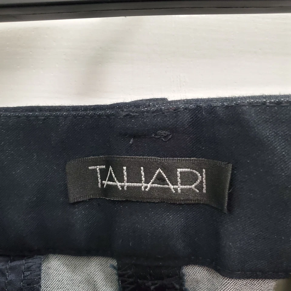 Tahari Mujer Negro Cambray Vestido Denim Acampanado Pierna Carrera Pantalones Talla 8 Foto 3 de 4