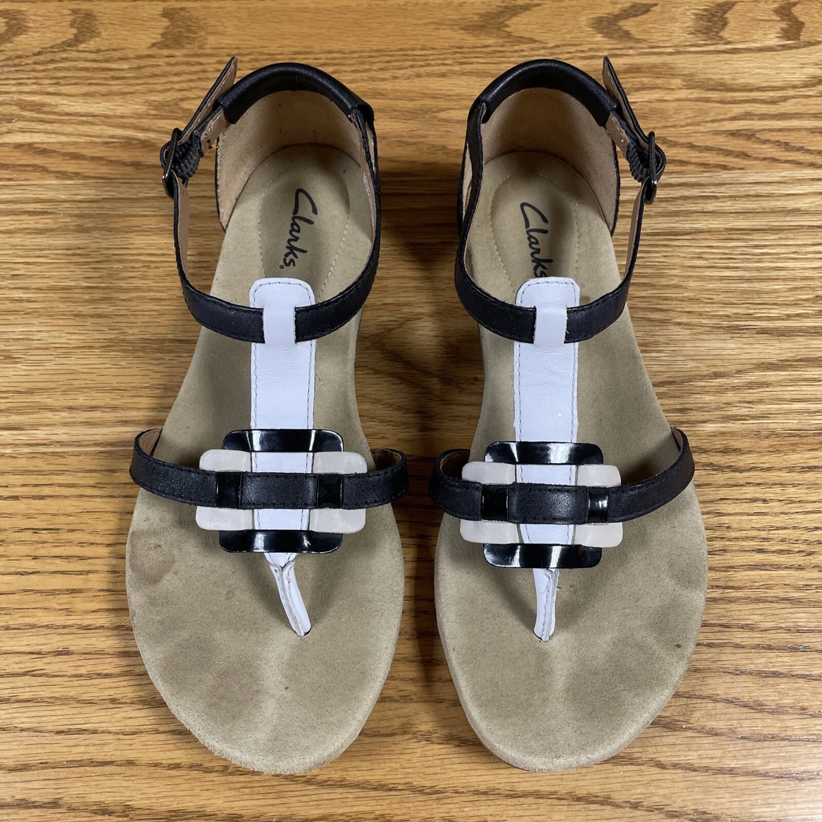 Sandali Clarks Qwin Adonia nero bianco gladiatore tanga donna taglia 7 5