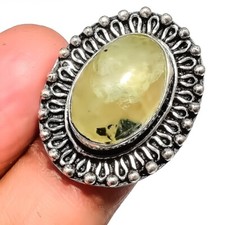 Green Prehnite Gemstone Handmade 925 Sterling Silver Jewelry Ring Size 8 US 