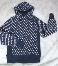 Champion M Navy Blue Reverse Weave Logo Hoody Pullover Sweatshirt Allover Print