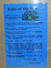 vintage 1970's Rules of the Bar  poster funny game room man cave 20493