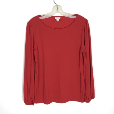 J Crew Factory NWOT Womens Long Sleeve Red Puff Sleeve Top Banded Wrist  Medium