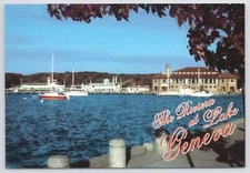Lake Geneva~Gage Marine Excursion Boat @ The Riviera~Continental Postcard