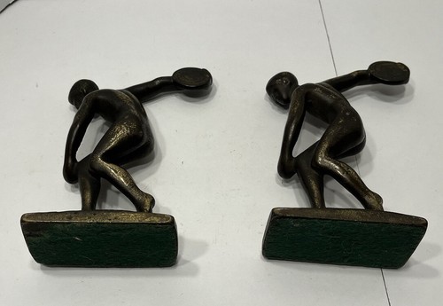 Sujetalibros vintage de hierro fundido bronceado para reproductores de discos con fondo de fieltro - Imagen 7 de 9