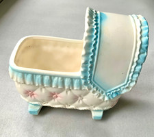 VINTAGE INARCO JAPAN BABY NURSERY CRIB ROCKER CRADLE FLOWER PLANTER DECORATION
