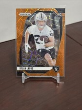 Dylan Laube 2024 Prizm Football Orange Lazer Prizm Rookie Card RC Raiders. rookie card picture