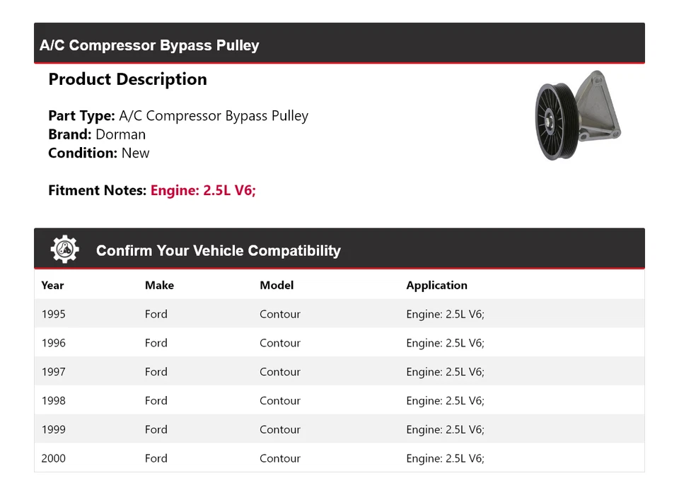 Polia de desvio para compressor A/C Ford Contour 2.5L V6 Dorman 1996 1997 1995-2000 - Imagem 2 de 4