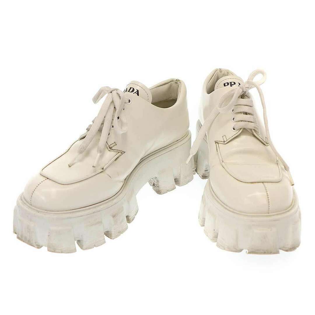 Prada Monolith Brushed Leather Lace-up Shoe 708 White 36 Prada Monolith Brushed Leather Lace-up Shoe 708 White 36