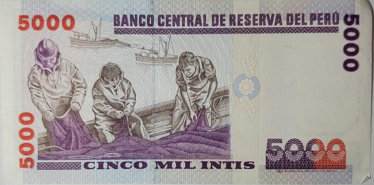 1988 Banco Central De Reserva Del Peru 5000 Cinco Mil Intis