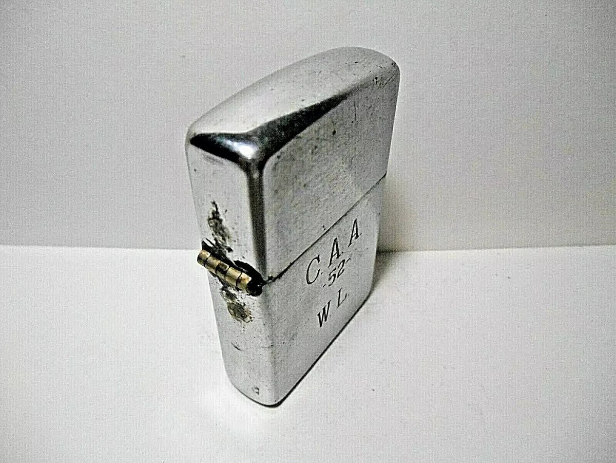 VINTAGE PAT #2032695 ZIPPO CHROME CIGARETTE LIGHTER - C.A.A. #52 W.L. AVIATION