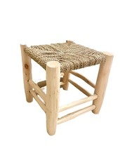 Petit tabouret en bois d'eucalyptus et fibre de palmier bohème JAHIINA