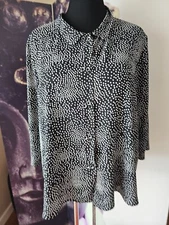 NICHE NILGUN DERMAN Women's Black White Polka Dot Relaxed Fit Button Blouse XL