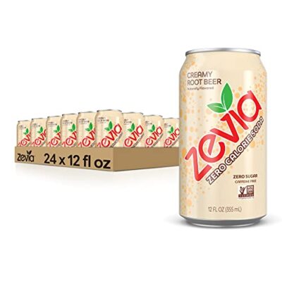 Zevia Zero Calorie Soda Creamy Root Beer 12 Ounce Cans Pack of 24