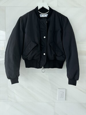 Women s Off White Virgil Abloh Black Padded Zip Up Puffer Bomber Jacket