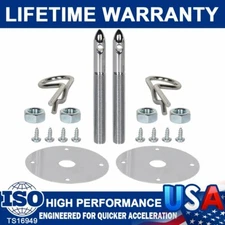 1016 Stainless Steel Chrome Mount Hood Pin Pins Plate Lock Clip Kit Universal US
