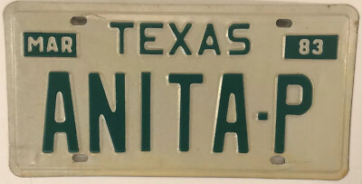Vanity ANITA P license plate Anna Ann Anne Annie Nita Ana Annita Annetta 1983 TX