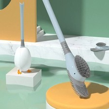 Toilet Brush, Silicone Rubber Toilet Bowl Brush and Holder Set Gray