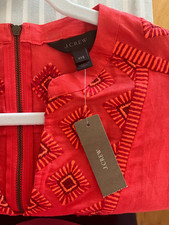 NWT J Crew Coral Pink Red Orange Embroidered Linen Sleeveless Sheath Dress 