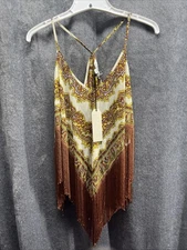 Davi And Dani Tank Woman’s Size Medium Paisley Fringe Sheer