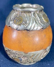 Yerba Mate Tea Gourd Cup Alpaca-Silver & Brass colored trim-VTG