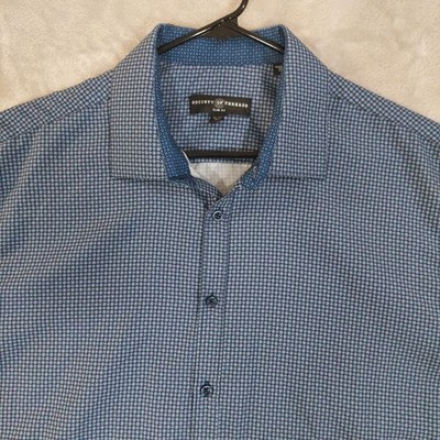 Society of Threads Mens Slim Fit Shirt XL Blue Geometric Button Up Long Sleeve