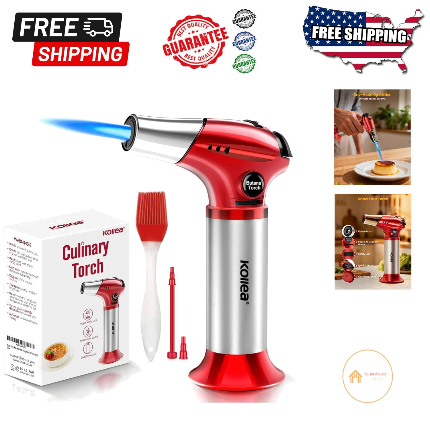 Refillable Kitchen Butane Torch - Ergonomic Design with Adju