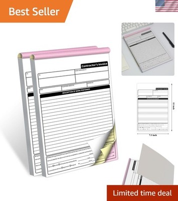 2 Pack Carbonless Contractor Invoice Books, 3-Part 50 Sets for Easy Billing