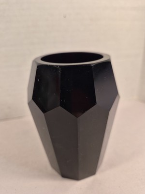 Josef Hoffmann Moser Art Deco Black Amethyst Gem Cut Glass Vase 4'' 1920
