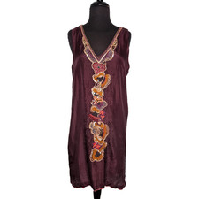 A COMMON THREAD Silk Blend Dress Small Sleeveless Eggplant Purple  Boho Ethnic