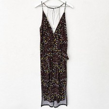 BCBGeneration Black Ditsy Floral Draped Pocket Racerback Midi Dress L