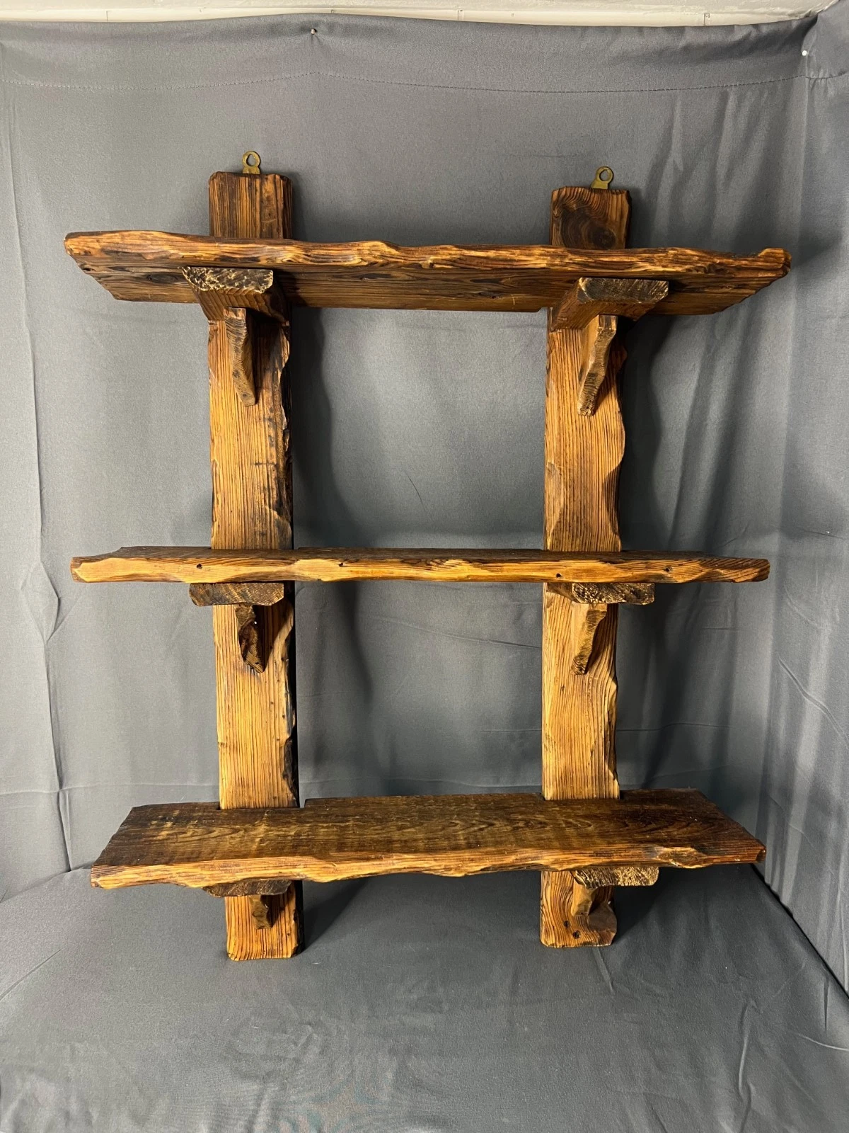 Handmade Solid Wood 3 Tier Wall Shelf 25x20" Unique Rustic