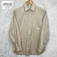Giorgio Armani Collezioni Italy Cotton Twill Pocket Beige Tan Button Shirt 15.5