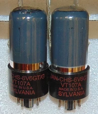 MEGA GRADE RARE US NAVY NOS MATCH PAIR SYLVANIA 6V6GT JAN CHS VT-107A USA 1950'S