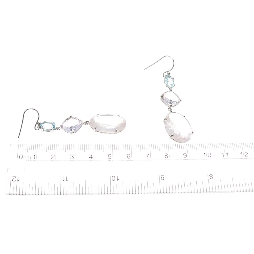 Pendientes colgantes DSMK de plata de ley 925 de cuarzo rosa real amatista y topacio azul Foto 3 de 4