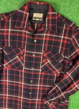 Vintage 50s Mcgregor Wool Medium Small Black Shadow Plaid Button Shirt USA Made