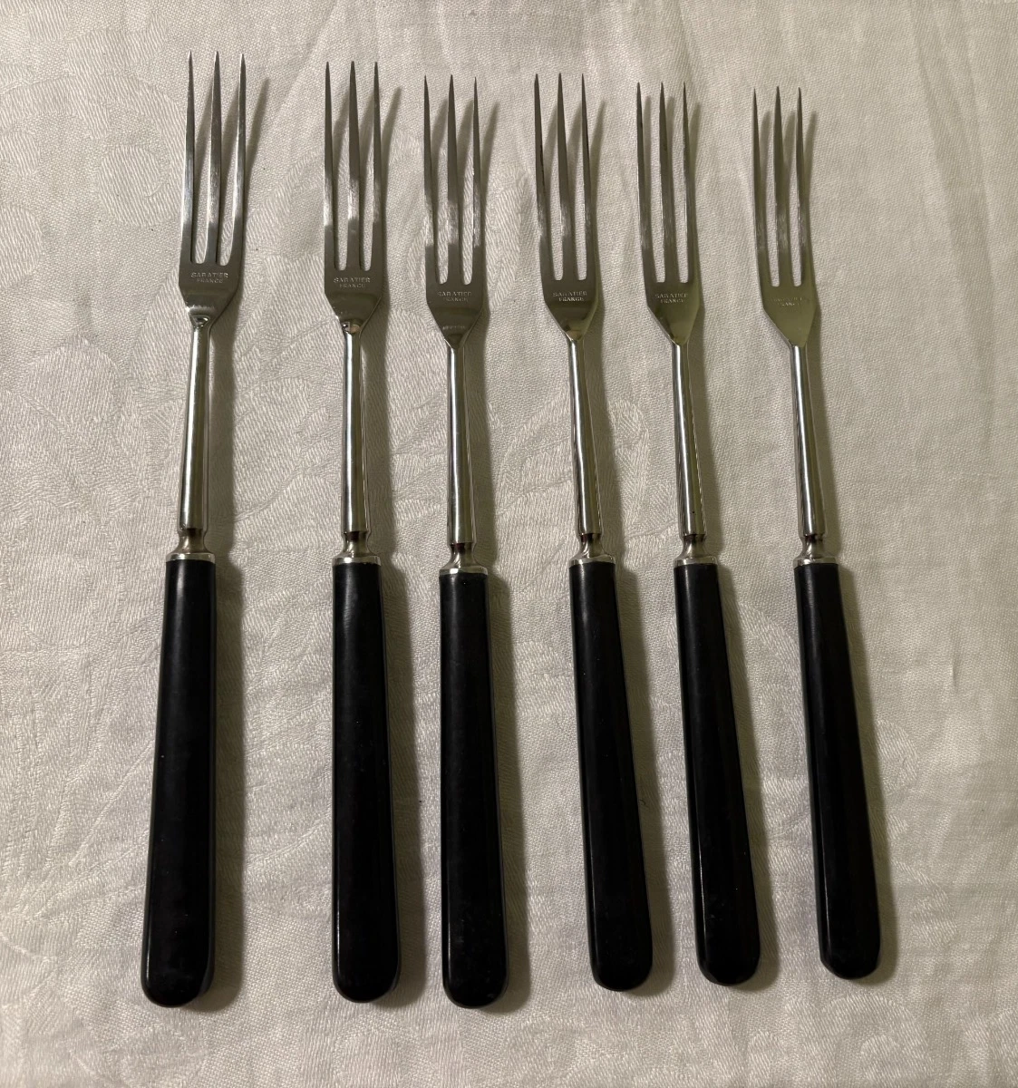 Set of 6 Sabatier Fondue Serving Forks Stainless Steel with Black Handle France