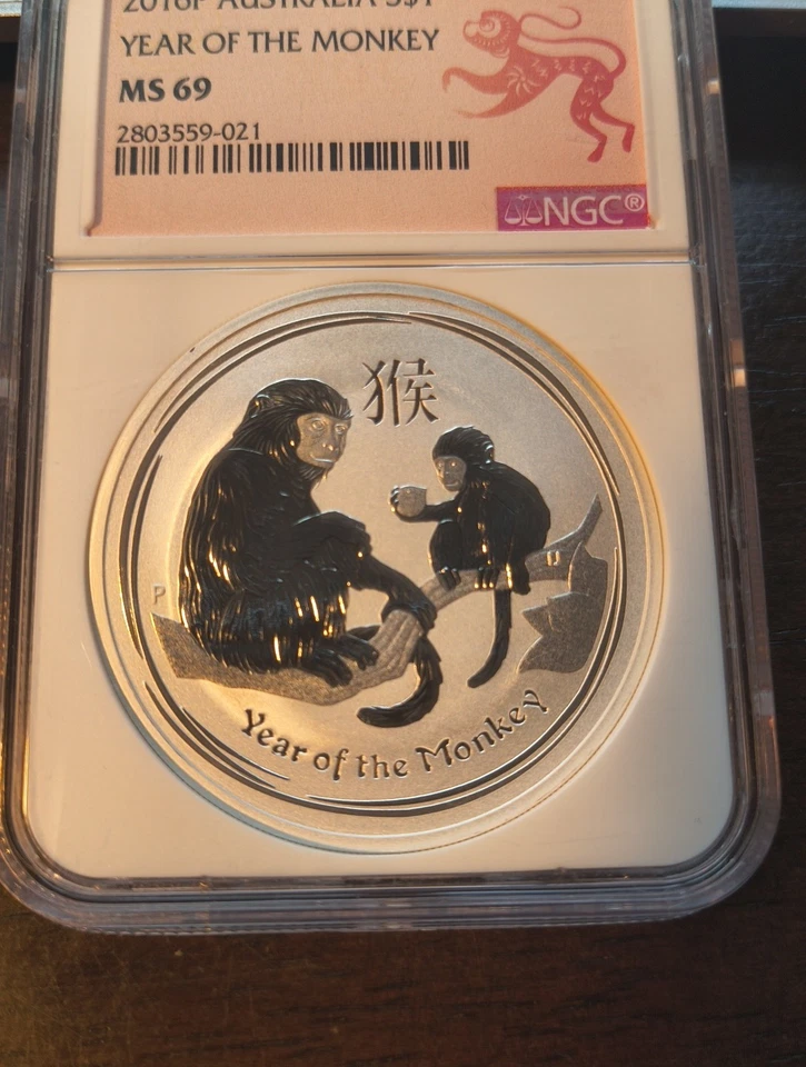 2016-P $1 Australia Year Of The Monkey 1 oz  Silver Coin NGC MS 69 - Image 2 of 4