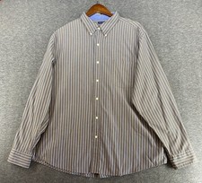 Chaps Mens XXL Striped Button Up Brown Blue White Shirt Long Sleeve Easy Care